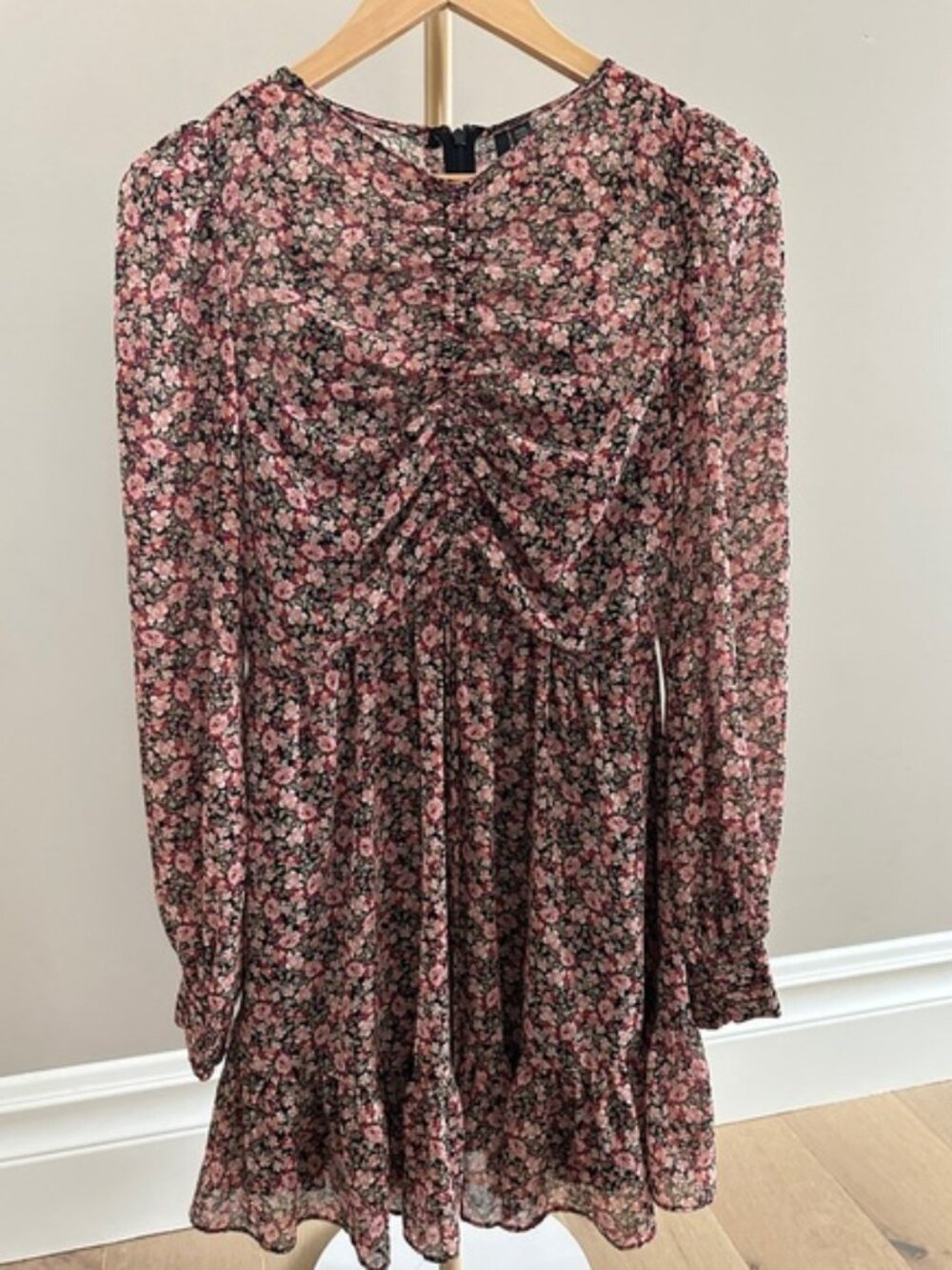 Ever New Floral Ruched Long Sleeve Mini Dress Size 4